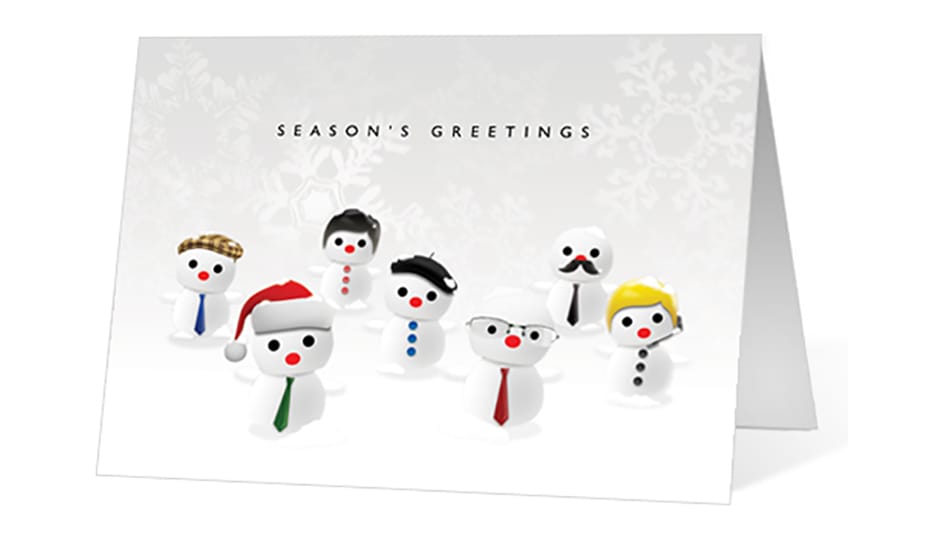 Jolly snowmen corporate holiday greeting card thumbnail