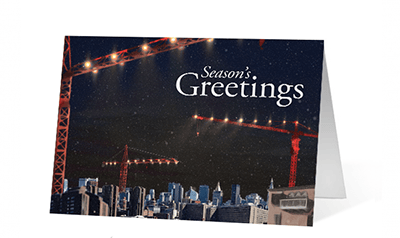 Winter Crane City Scene corporate holiday greeting card thumbnail